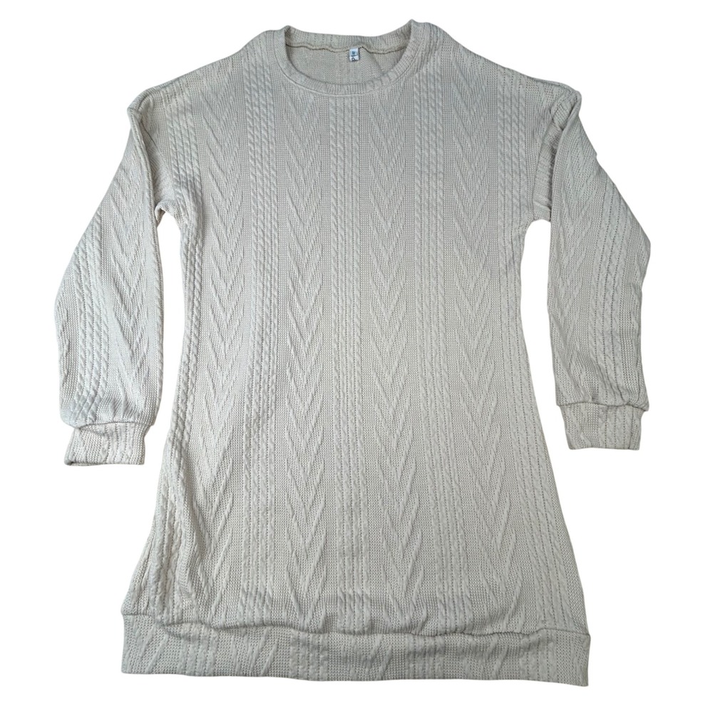 Womens Cable Knit Sweater Long Sleeve Crew Neck Tunic Size M
